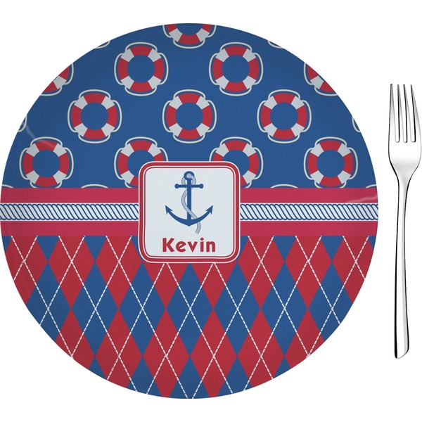 Custom Buoy & Argyle Print Glass Appetizer / Dessert Plate 8" (Personalized)