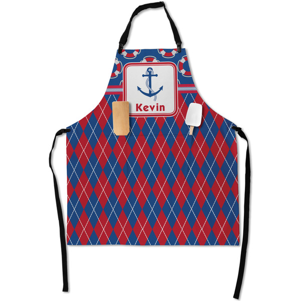 Custom Buoy & Argyle Print Apron With Pockets w/ Name or Text