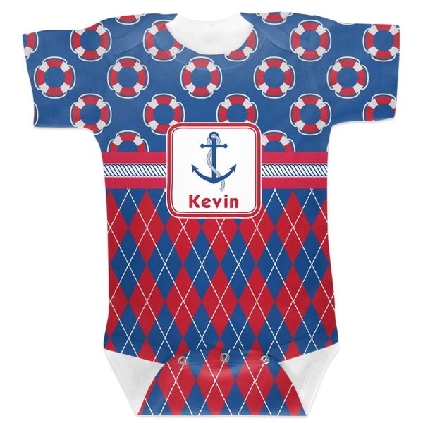 Custom Buoy & Argyle Print Baby Bodysuit 6-12 (Personalized)