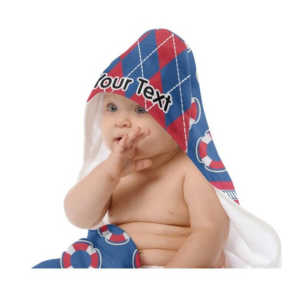 Buoy & Argyle Print Baby Hooded Towel on Child