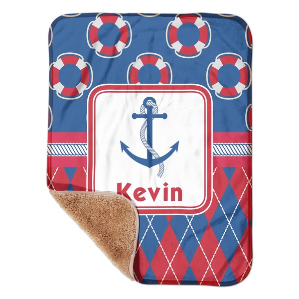 Custom Buoy & Argyle Print Sherpa Baby Blanket - 30" x 40" w/ Name or Text