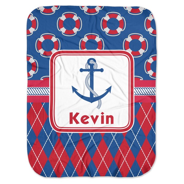 Custom Buoy & Argyle Print Baby Swaddling Blanket (Personalized)