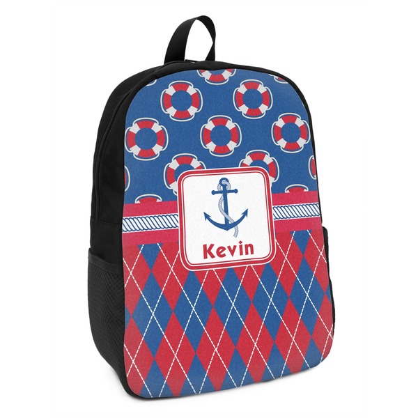 Custom Buoy & Argyle Print Kids Backpack (Personalized)