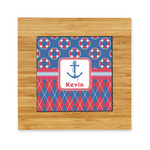 Buoy & Argyle Print Bamboo Trivet with Ceramic Tile Insert (Personalized)