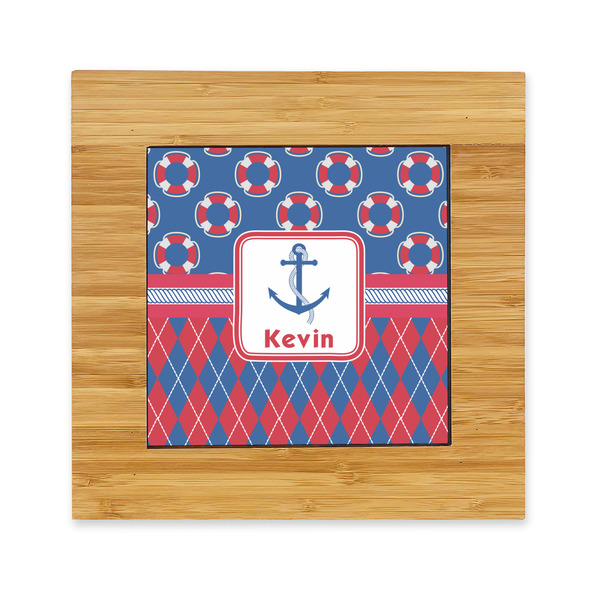 Custom Buoy & Argyle Print Bamboo Trivet with Ceramic Tile Insert (Personalized)