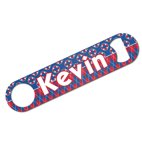 Custom Buoy & Argyle Print Bar Bottle Opener w/ Name or Text