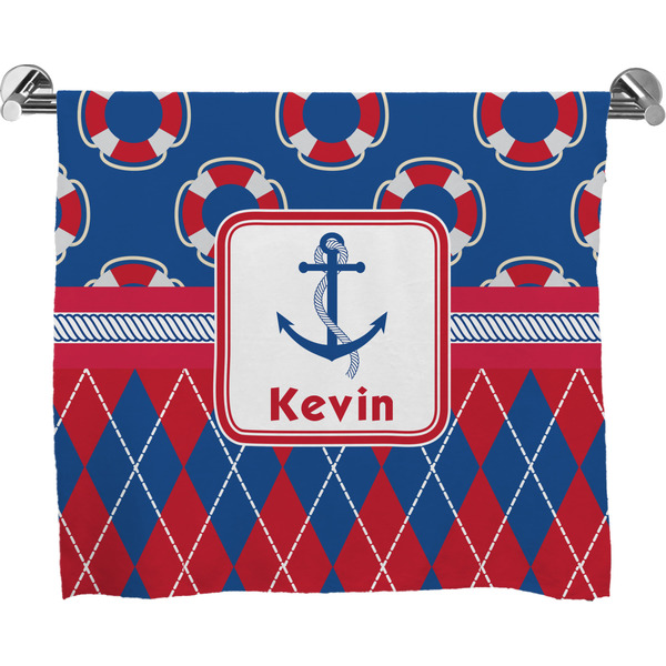 Custom Buoy & Argyle Print Bath Towel (Personalized)