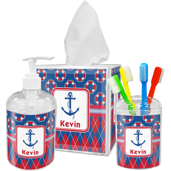 Buoy & Argyle Print Bathroom Accessories Set (Personalized)