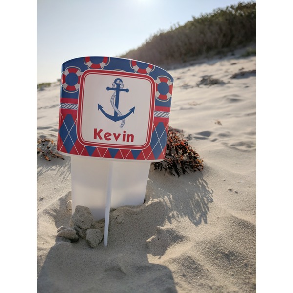 Buoy & Argyle Print Beach Spiker white on beach with sand