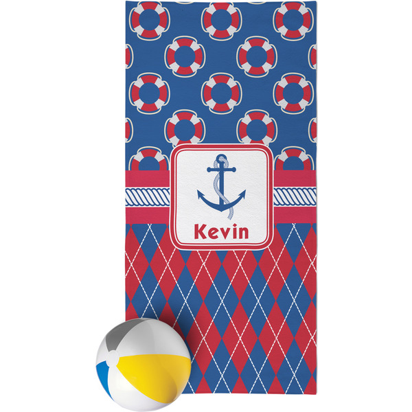 Custom Buoy & Argyle Print Beach Towel (Personalized)
