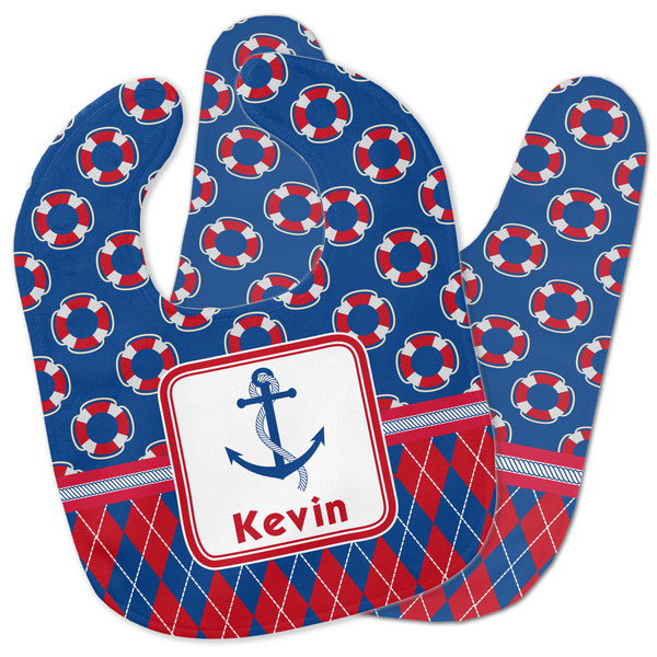 Custom Buoy & Argyle Print Baby Bib w/ Name or Text