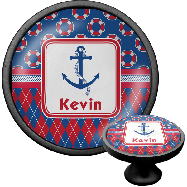 Custom Buoy & Argyle Print Cabinet Knob (Black) (Personalized)