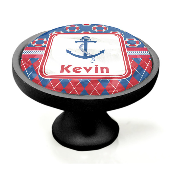 Buoy & Argyle Print Black Custom Cabinet Knob (Side)