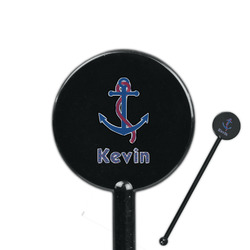 Buoy & Argyle Print 5.5" Round Plastic Stir Sticks - Black - Single Sided (Personalized)