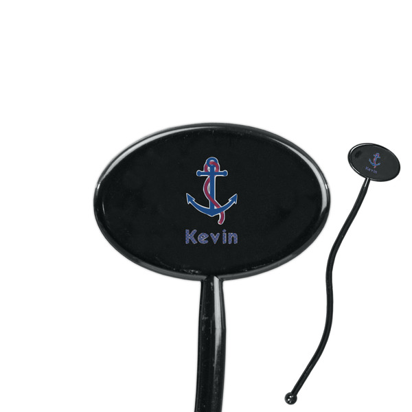 Custom Buoy & Argyle Print 7" Oval Plastic Stir Sticks - Black - Double Sided (Personalized)