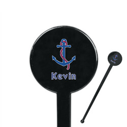 Buoy & Argyle Print 7" Round Plastic Stir Sticks - Black - Single Sided (Personalized)