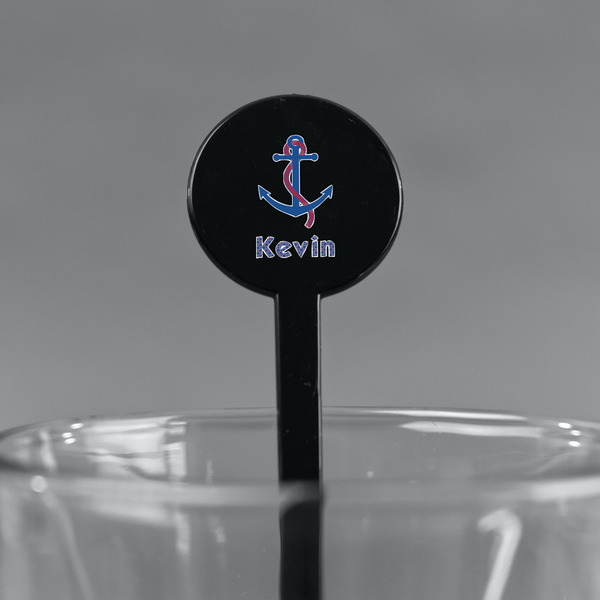 Buoy & Argyle Print Black Plastic 7" Stir Stick - Round - Main