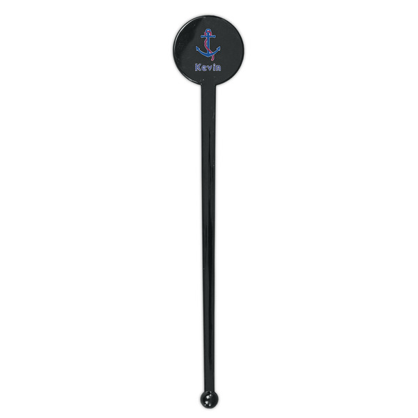 Buoy & Argyle Print Black Plastic 7" Stir Stick - Round - Single Stick