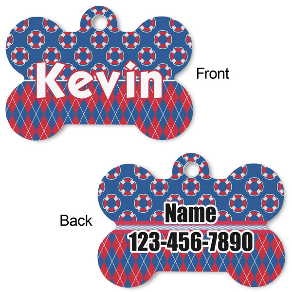 Buoy & Argyle Print Bone Shaped Dog ID Tag - Large - Approval