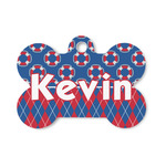 Buoy & Argyle Print Bone Shaped Dog ID Tag - Small (Personalized)