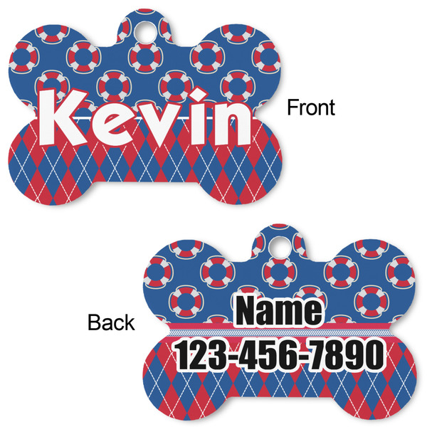 Buoy & Argyle Print Bone Shaped Dog Tag - Front & Back