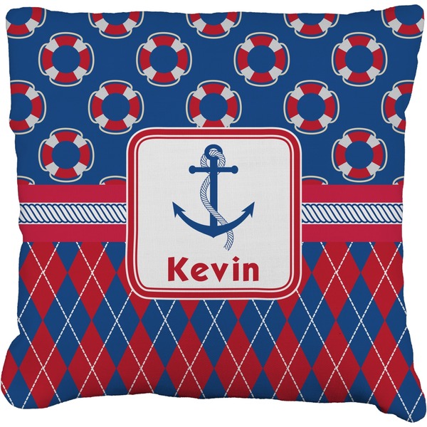 Custom Buoy & Argyle Print Faux-Linen Throw Pillow 16" (Personalized)