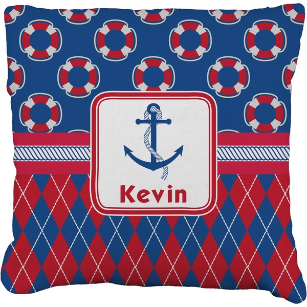 Custom Buoy & Argyle Print Faux-Linen Throw Pillow 18" (Personalized)