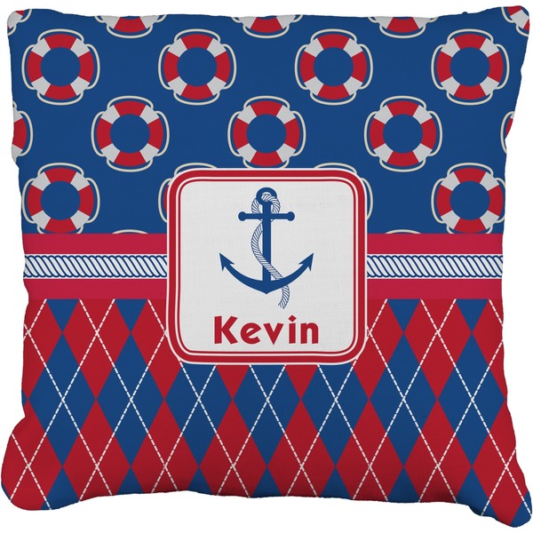 Custom Buoy & Argyle Print Faux-Linen Throw Pillow 20" (Personalized)