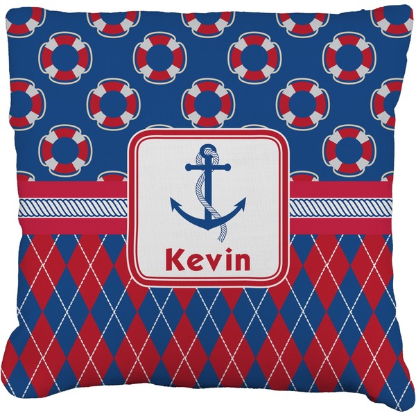 Custom Buoy & Argyle Print Faux-Linen Throw Pillow 26" (Personalized)