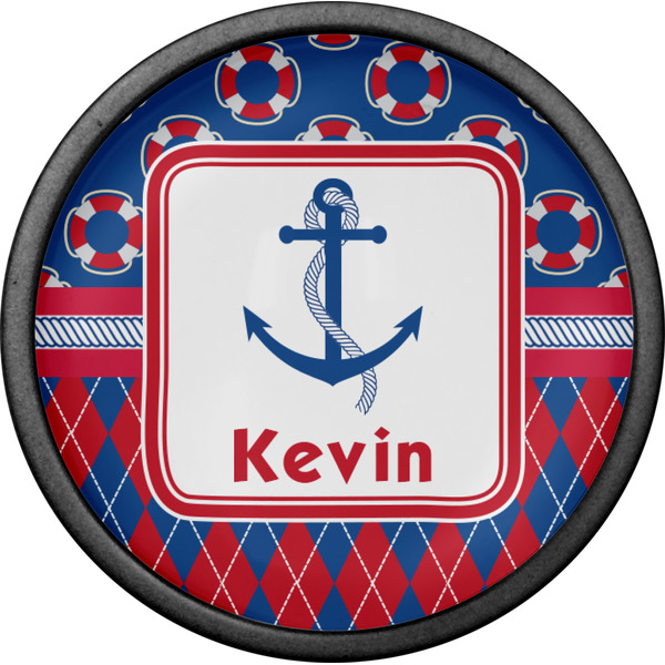 Buoy & Argyle Print Cabinet Knob - Black - Front