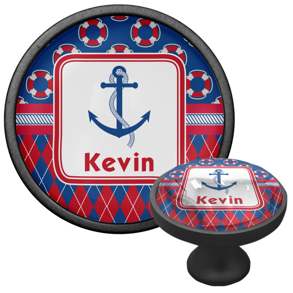 Buoy & Argyle Print Cabinet Knob - Black - Multi Angle