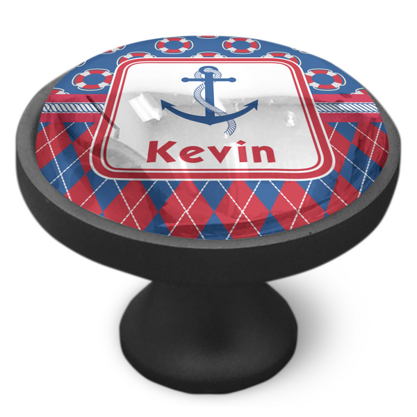 Buoy & Argyle Print Cabinet Knob - Black - Side