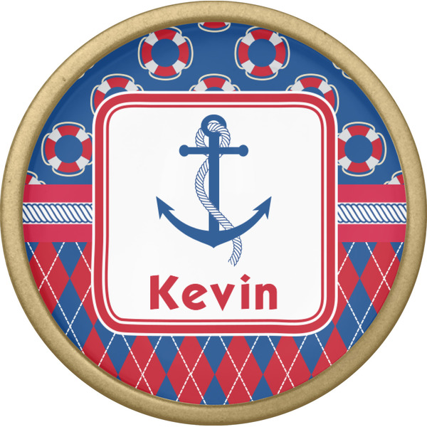 Buoy & Argyle Print Cabinet Knob - Gold - Front