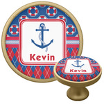 Buoy & Argyle Print Cabinet Knob - Gold (Personalized)