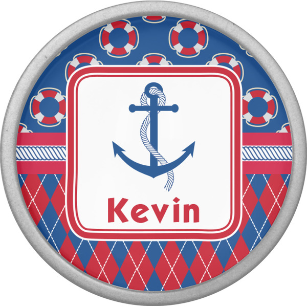 Buoy & Argyle Print Cabinet Knob - Nickel - Front