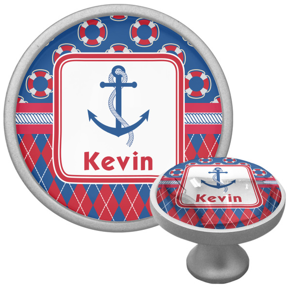 Custom Buoy & Argyle Print Cabinet Knob (Silver) (Personalized)