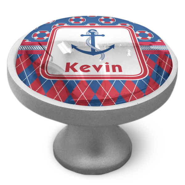 Buoy & Argyle Print Cabinet Knob - Nickel - Side