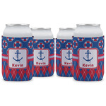 Buoy & Argyle Print Can Cooler (12 oz) - Set of 4 w/ Name or Text