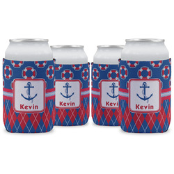 Buoy & Argyle Print Can Cooler (12 oz) - Set of 4 w/ Name or Text