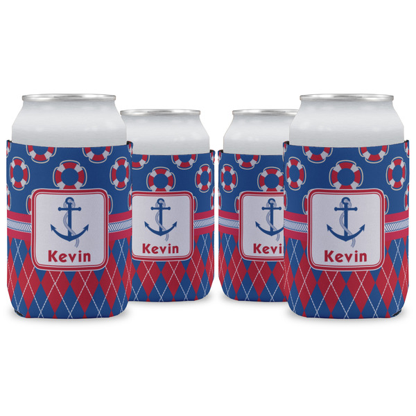 Custom Buoy & Argyle Print Can Cooler (12 oz) - Set of 4 w/ Name or Text