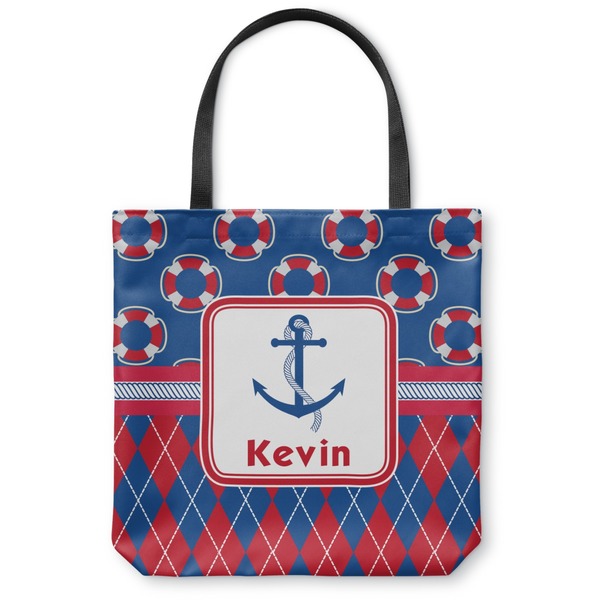 Custom Buoy & Argyle Print Canvas Tote Bag - Small - 13"x13" (Personalized)