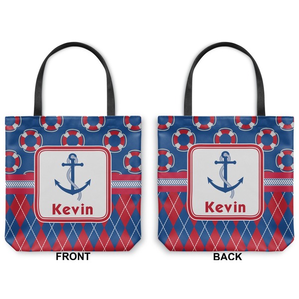 Buoy & Argyle Print Canvas Tote - Front and Back
