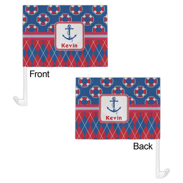 Buoy & Argyle Print Car Flag - 11" x 8" - Front & Back View