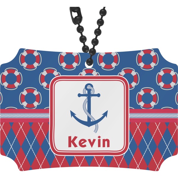 Custom Buoy & Argyle Print Rear View Mirror Ornament (Personalized)