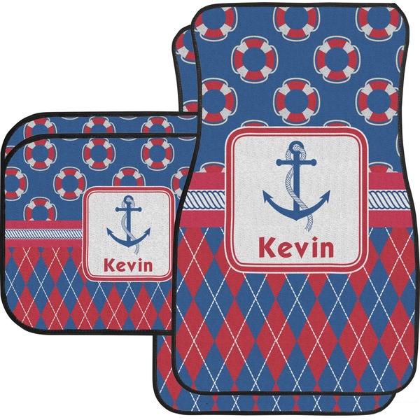 Custom Buoy & Argyle Print Car Floor Mats Set - 2 Front & 2 Back (Personalized)