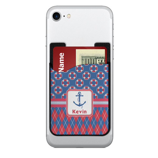 Custom Buoy & Argyle Print 2-in-1 Cell Phone Credit Card Holder & Screen Cleaner (Personalized)
