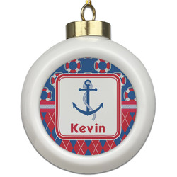 Buoy & Argyle Print Ceramic Ball Ornament (Personalized)