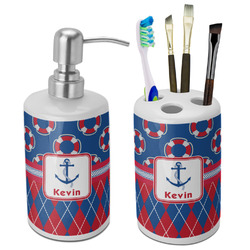 Buoy & Argyle Print Ceramic Bathroom Accessories Set (Personalized)