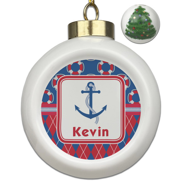 Custom Buoy & Argyle Print Ceramic Ball Ornament - Christmas Tree (Personalized)