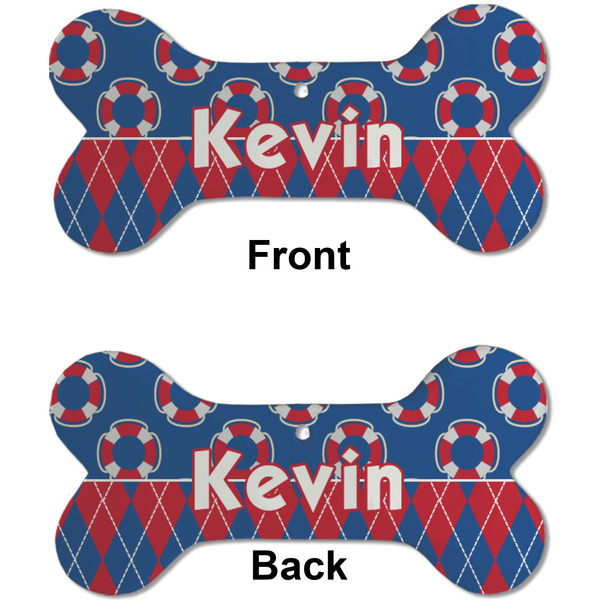 Buoy & Argyle Print Ceramic Flat Ornament - Bone Front & Back (APPROVAL)